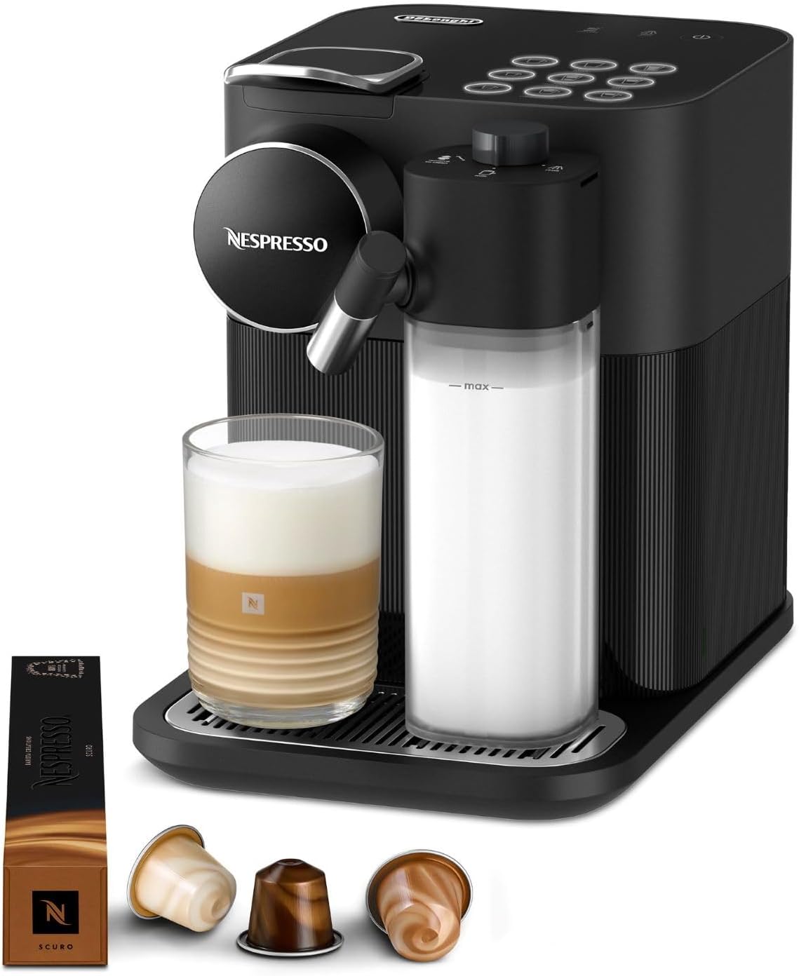 Nespresso De'Longhi Gran Lattissima EN640.B, Automatic Coffee Maker, Single-Serve Capsule Coffee Machine, Automatic Frothed Milk, 19 Bar Pressure, Cappuccino, Latte, 1400W, Sophisticated Dark Black
