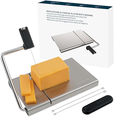 KITCHENDAO Replaceable Wire Cheese Slicer with Board and Measuring Grids,Tightness
