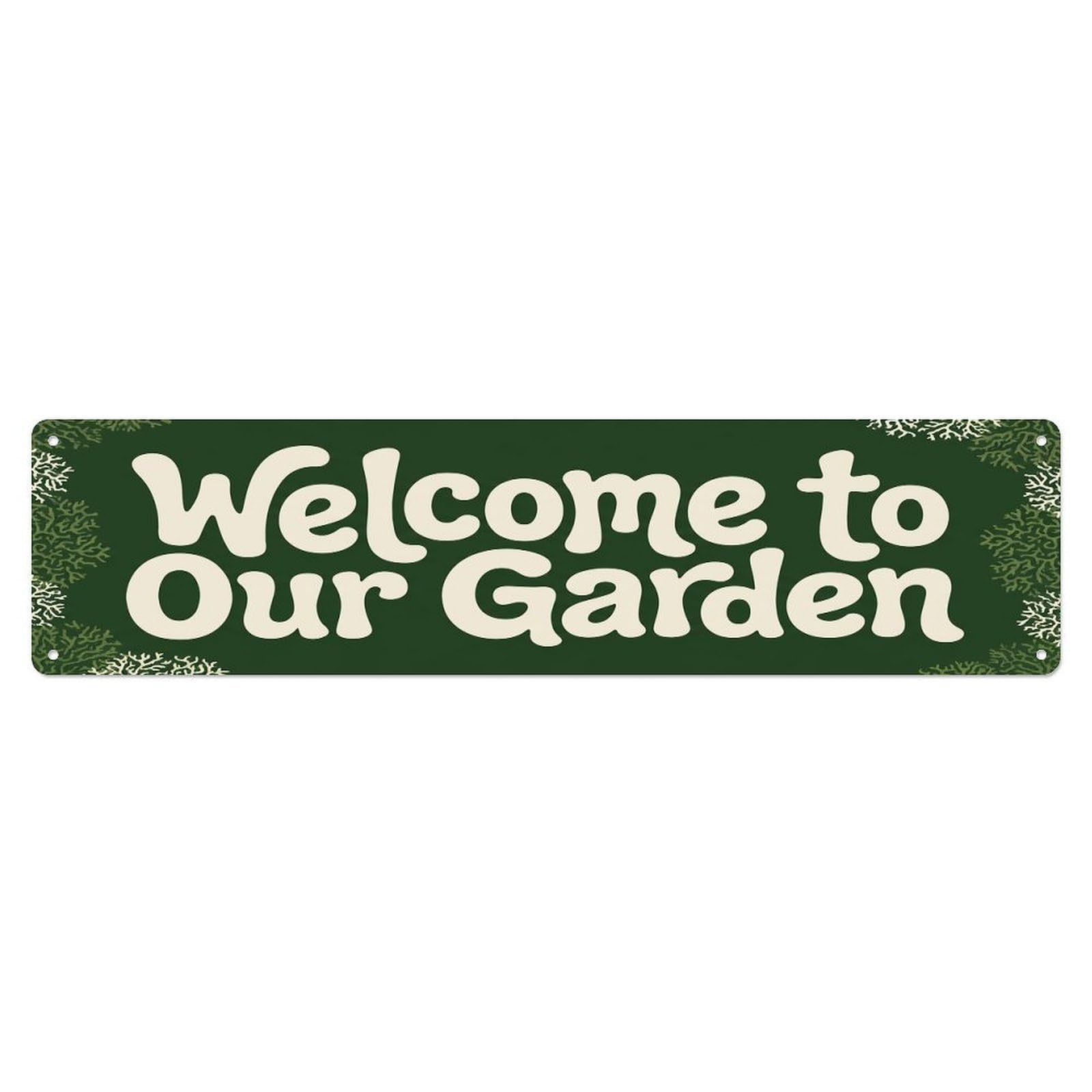 Vintage Welcome to Our Garden Forest Moss Metal Tin Sign
