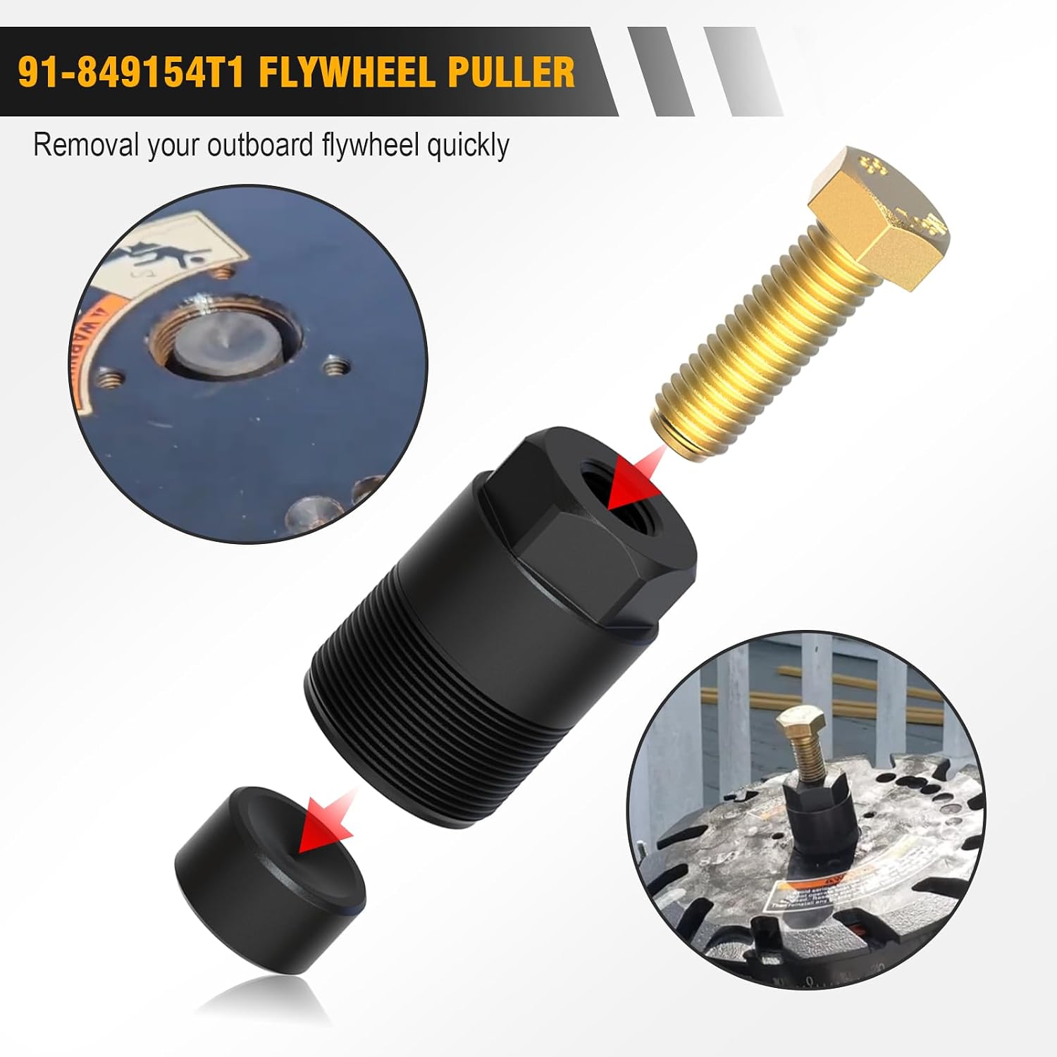 3mirrors Flywheel Puller Removal Tool Compatible with Mercury Mariner Yamaha Outboard 1 1/2-16 Lift Ring #91-90455-1 91-849154T1