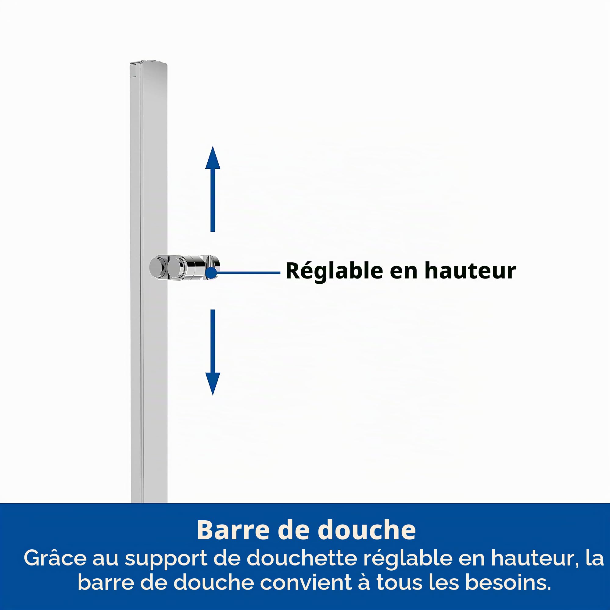 Set de douche Duravit, set de douche avec 3 types de jets, barre de douche (810 mm) avec douchette à économie d'eau, flexible de douche avec protection anti-torsion, chromé