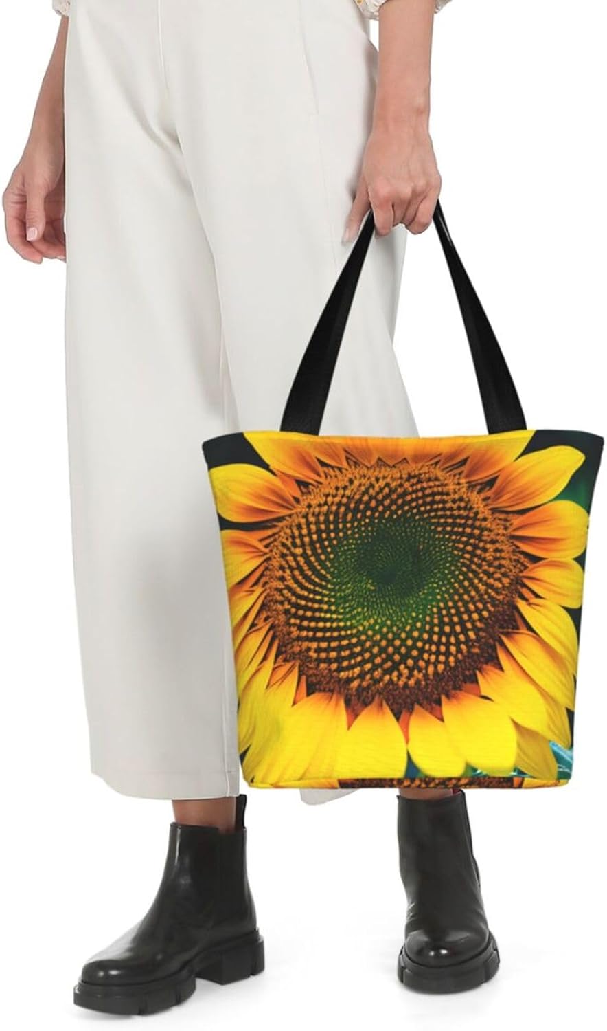 Sunflower pattern Print Comfortable Summer Shoulder Bag Canvas Tote Travel Beach Hiking Shopping Weekend