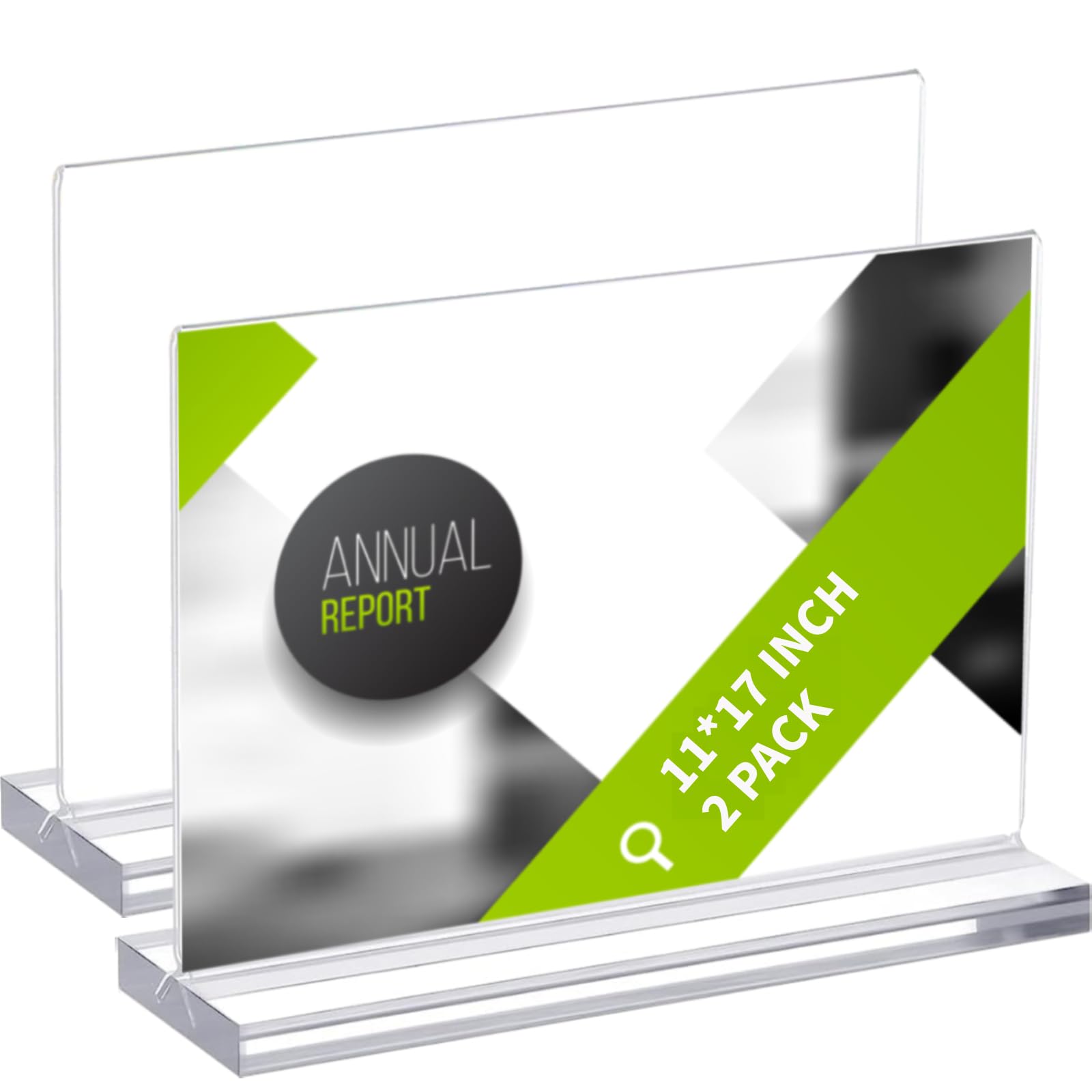 11 x 17 Inches Acrylic Sign Holder Horizontal Clear T Shaped Sign Holder Table Photo Menu Display Stand Double Sided Picture Flyer Sign Holder for Office Restaurant Store (2 Pack)