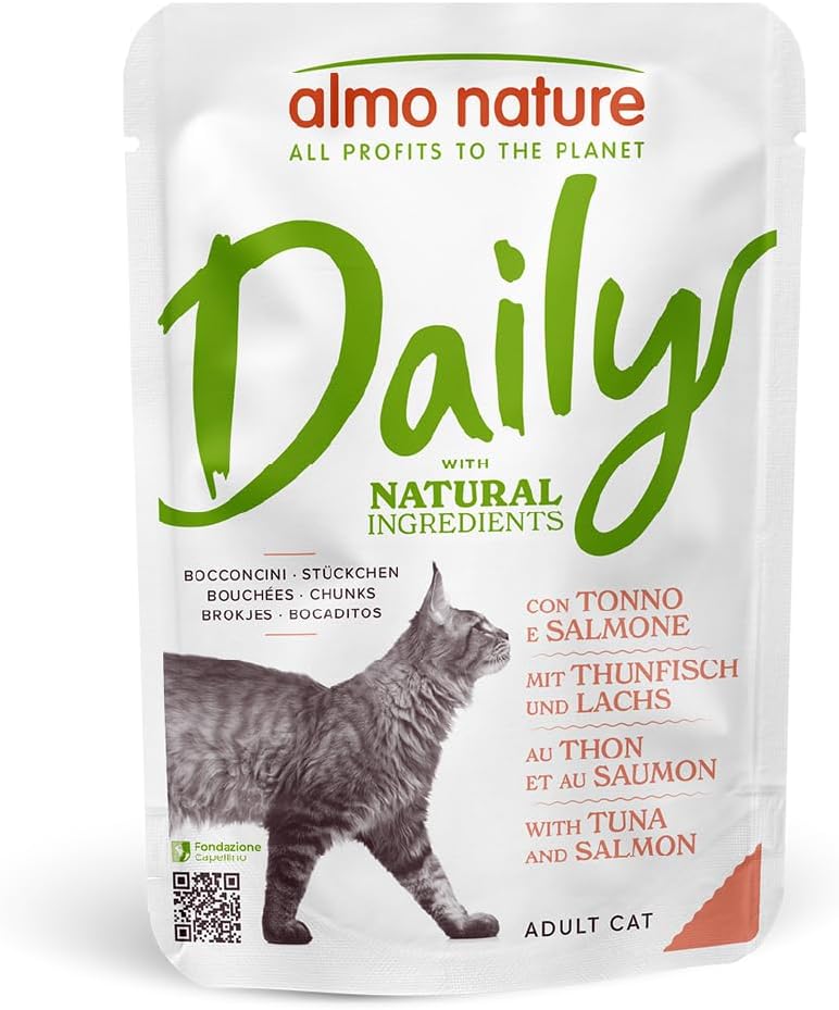 Almo Nature Daily - Wet Cat Food for Adult Cats - Tuna and Salmon - 70 g, Pack of 30