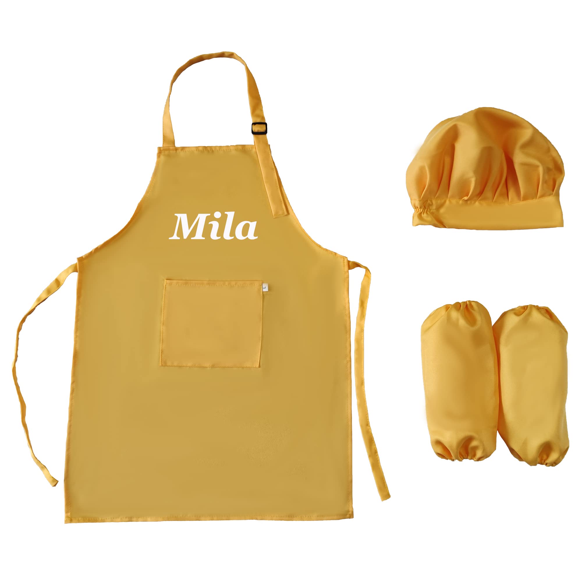 Personalized Kids Apron Chef Hat and Over Sleeve Set, Embroidered Name Aprons for Children Aprons fo