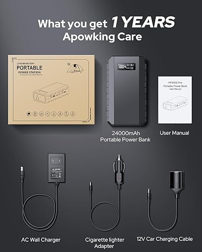 Miniatura 9 de Apowking Banco de energía con salida de CA, banco de batería portátil de 65 W, carga rápida, estación de energía de 88.8 Wh24000 mAh para acampar al