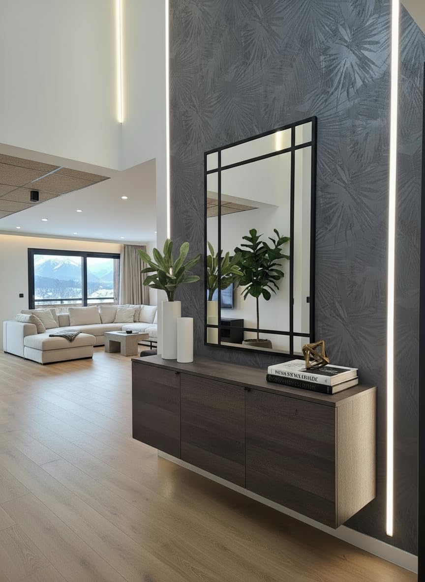 Espejo Ventana, Espejo Industrial, Estilo Danés, Aluminio Negro 120 x 80 cm