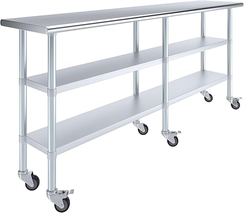 Miniatura 27 de AmGood Mesa de trabajo de acero inoxidable con 2 estantes y ruedas Mesa de trabajo de metal con ruedas