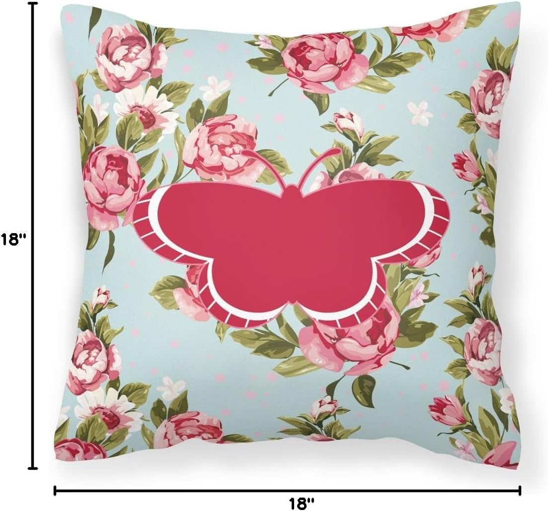Caroline's Treasures BB1039-RS-BU-PW1818 Butterfly Shabby Chic Blue Roses BB1039 Fabric Decorative Pillow, Blue Machine Washable, Indoor Outdoor Decorative Pillow for Couch, Bed or Patio, 18Hx18W