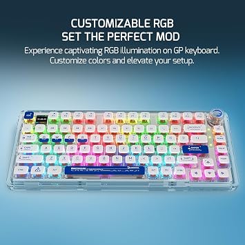 Gamepower Gasket Pro X kablosuz mekanik oyun klavyesi, %75 düzen, üçlü mod (kablosuz, Bluetooth, kablo), RGB, 81 tuş, doğrusal anahtarlar, akıllı ekran, beyaz
