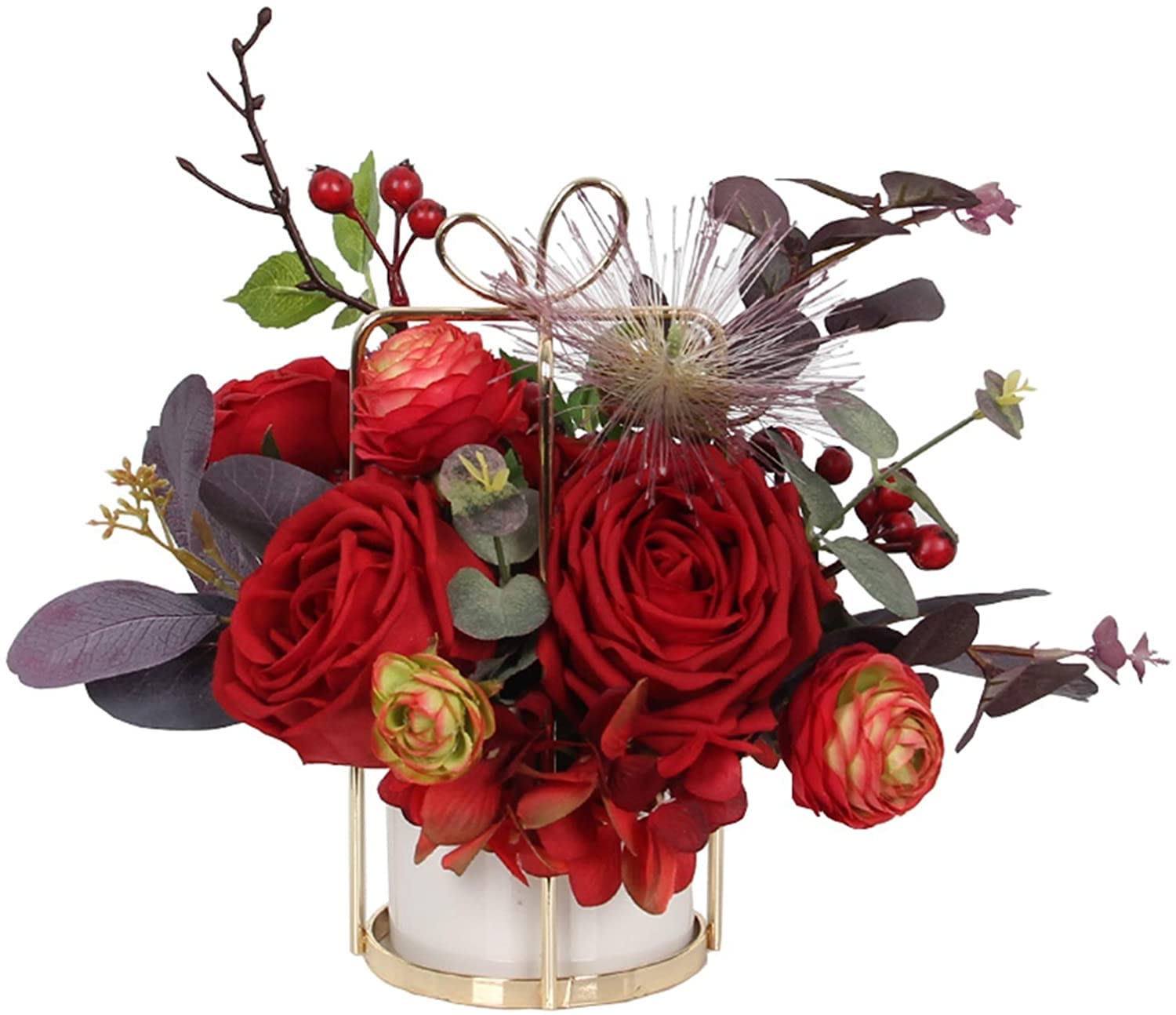 AYCDL Artificial Flowers Rose Bouquet Set Silk Flower With Vase Fake Red Arrangement For Table Centerpiece Home Decor