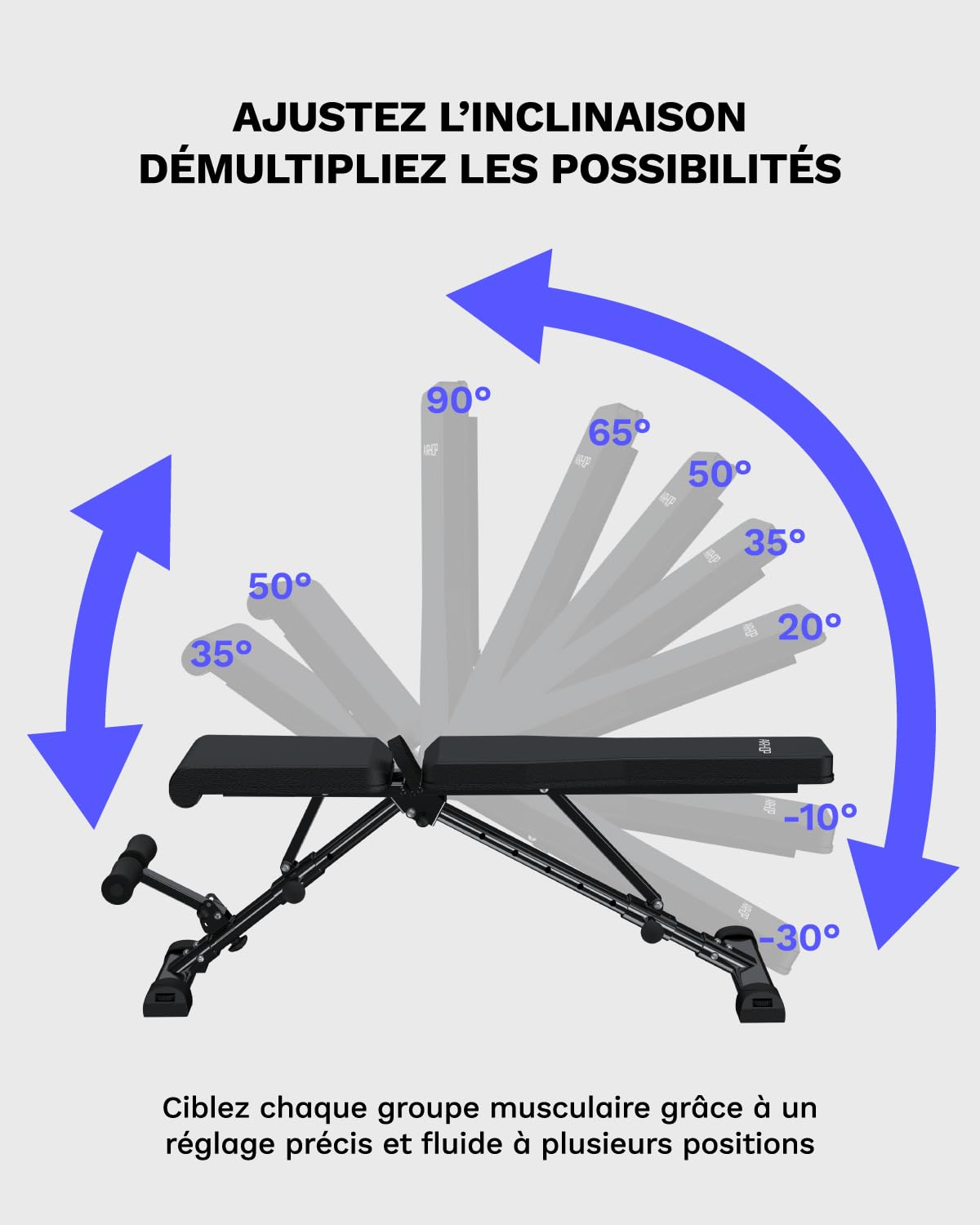 AIRHOP Banc de Musculation Réglable et Amélioré – Banc Multifonction Pour Un Entraînement Complet Du Corps, Pliable Avec Gain De Place, Adapté Aux Home Gym Et Aux Studios De Fitness
