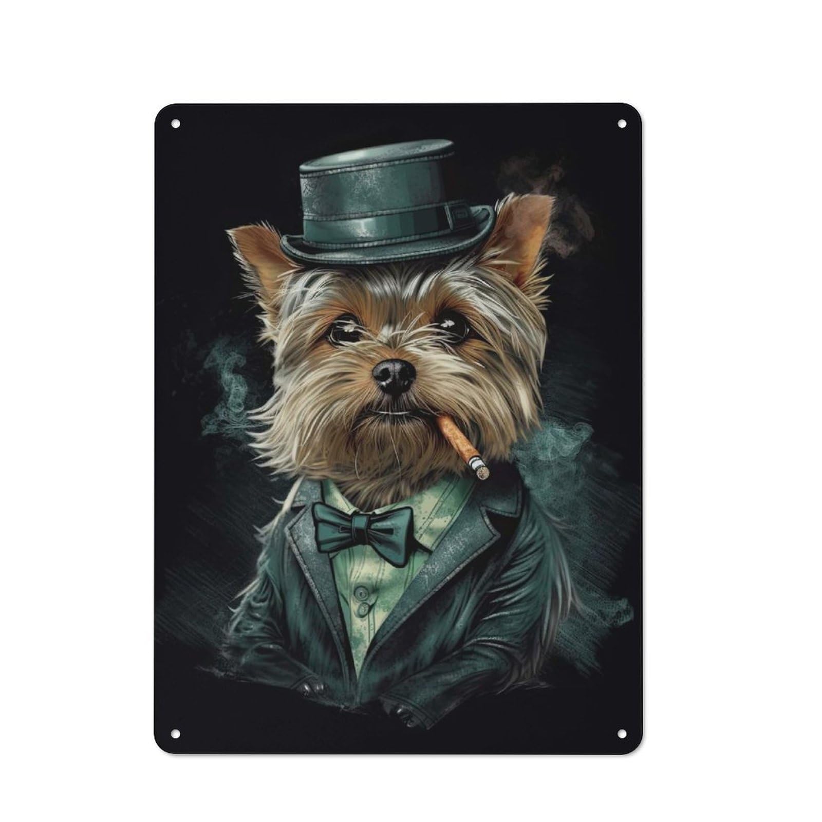 Understated Decorative Metal Sign 40x30cm Featuring Yorkshire Terrier Gangster, Study Room Decor for Workspace, Cafe, Shop Or Desk Area