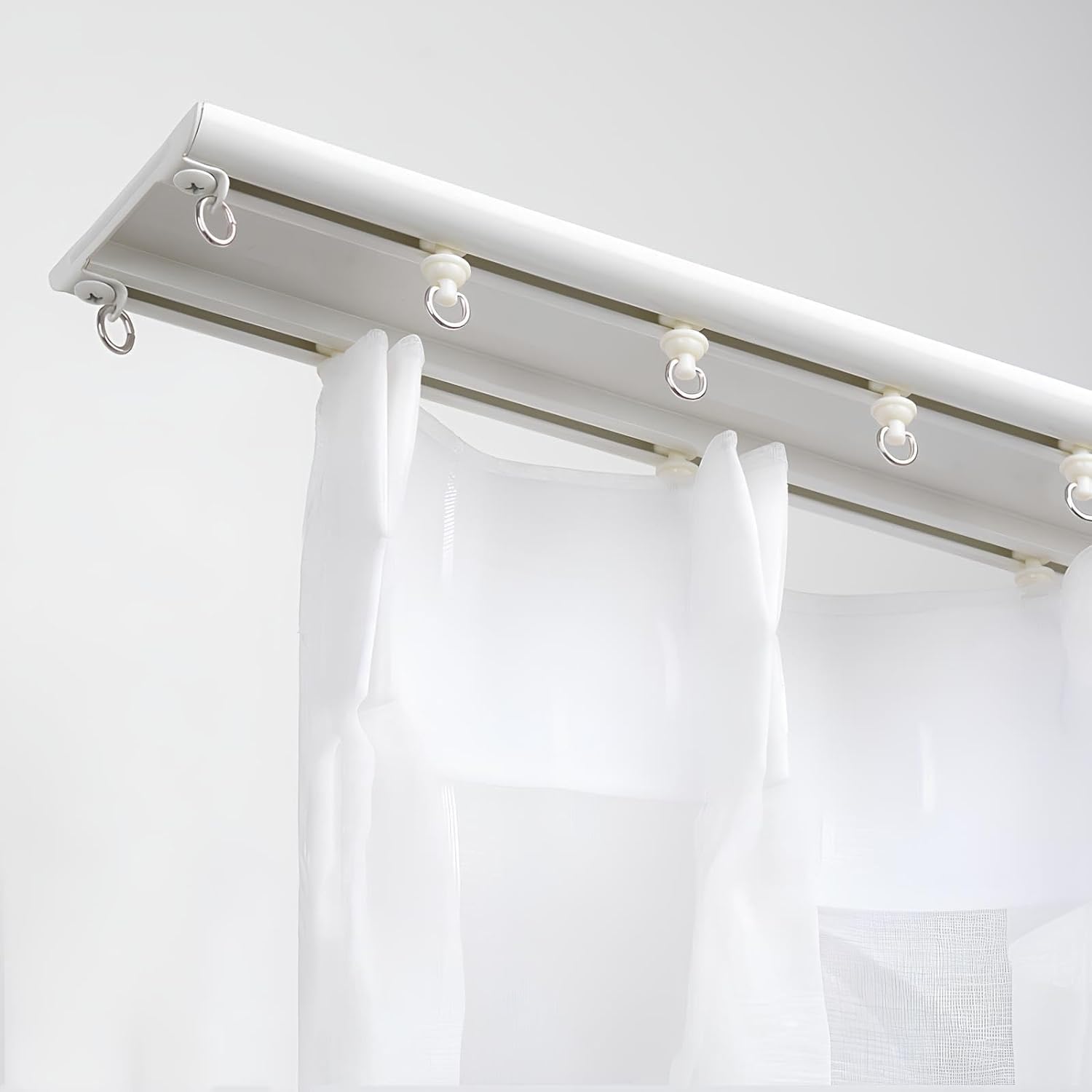 LPeMYbLi White Ceiling Conjoined Double Track, 2.2ft-19.6ft Ultra Thin Curtain Track Double Rails, Bay Window Curtain Rod Set(150cm)