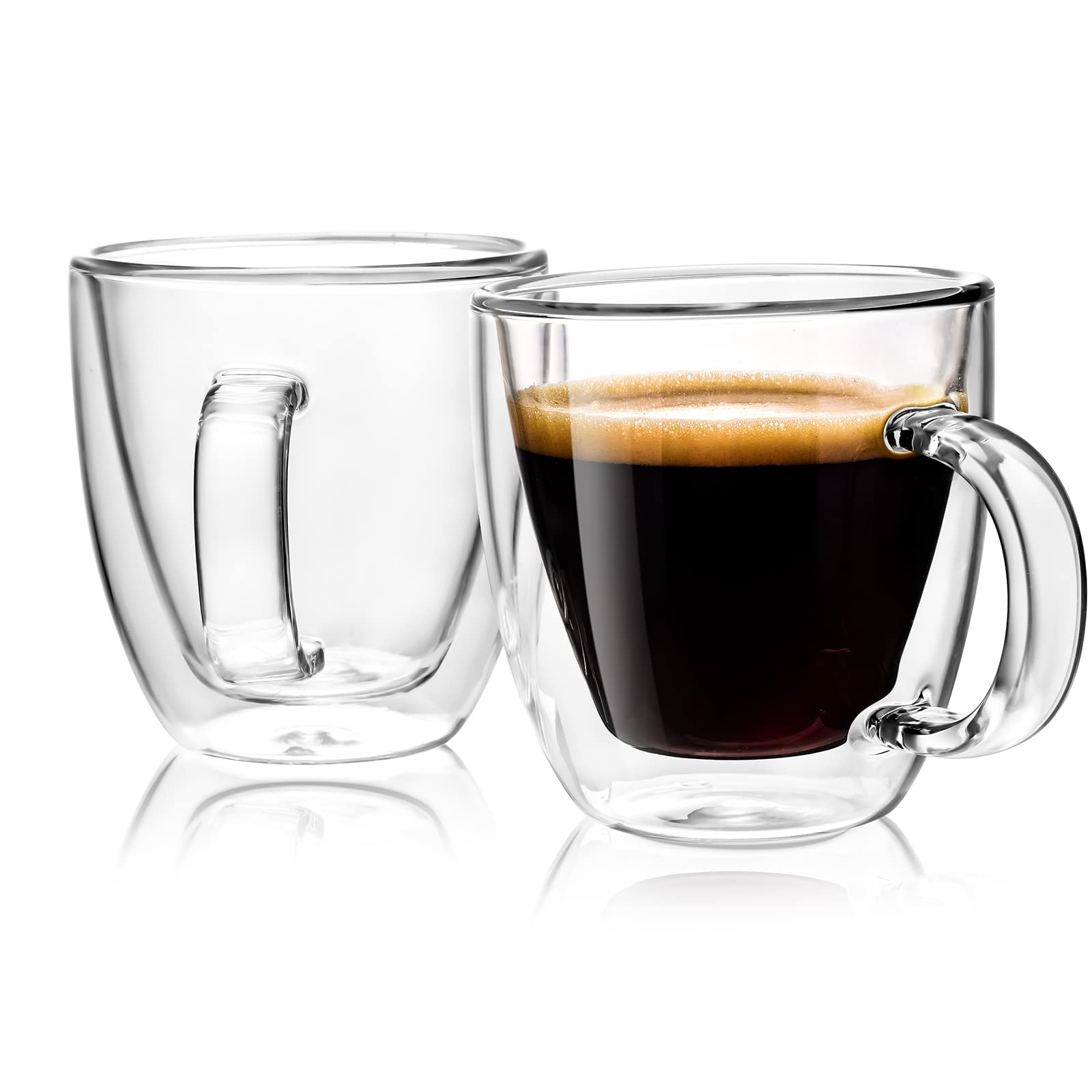 Double Wall Glass Coffee Cups 5oz / 150ml, Set of 2 Insulated Coffee Mugs with Handles, Tazas de Café Con Estilo