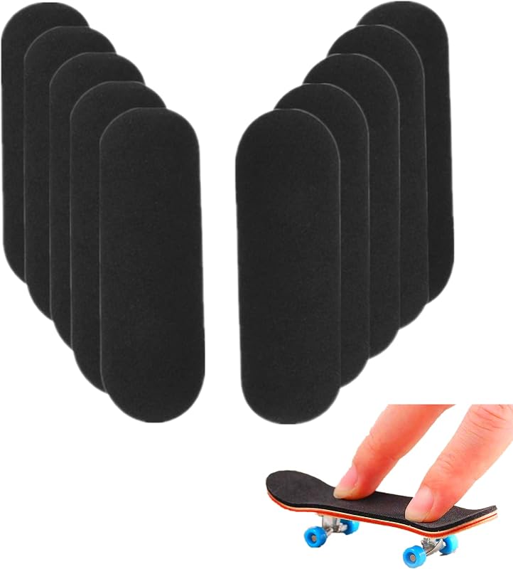 10Pcs Pre-Cut Fingerboard Grip Tape, 34mmx98mm Pro Mini Finger Skateboards One Step Install Foam Adhesive Stickers Wooden Non Slip Tape (10 Pcs)