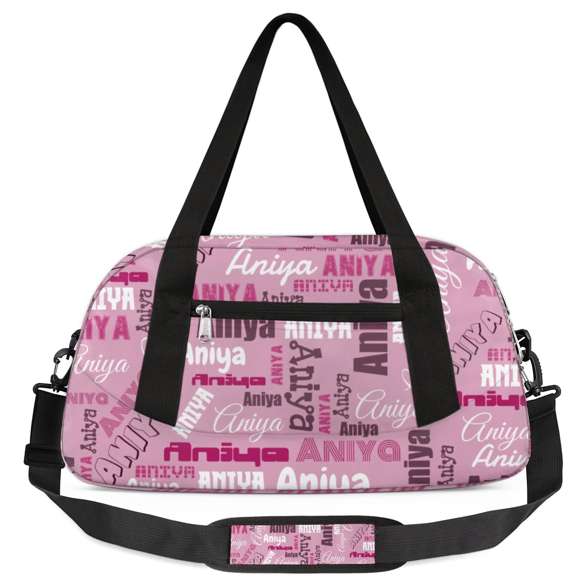 Personalized Gym Bag for Girls Teens, Custom Dance Bag Overnight Small Duffel Bag Carry On Weekend Sports Travel Bag for School Practice Gymnastics Ballet, Dense Text Low Saturation Pink