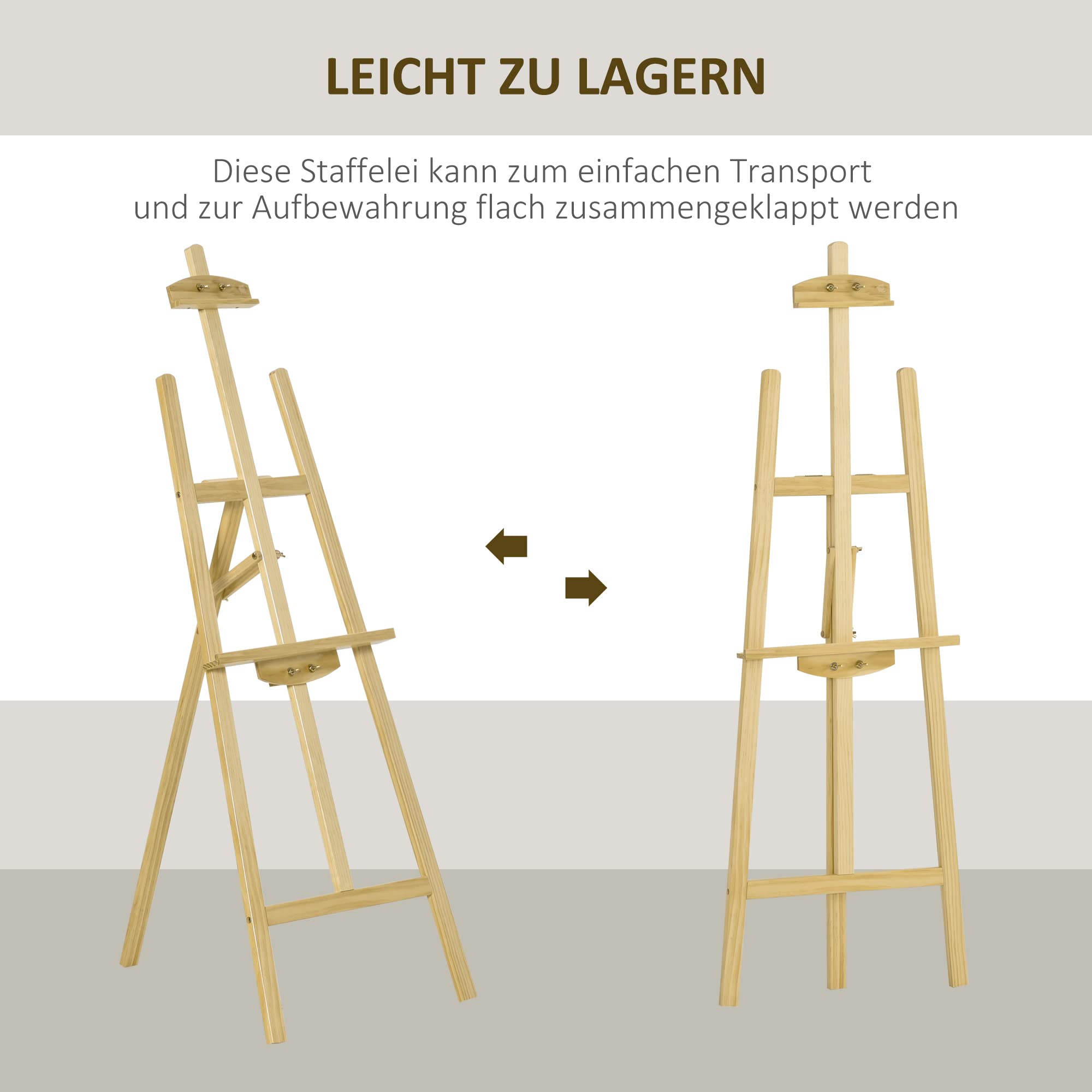 HOMCOM Staffelei Holz 134,5 cm hoch Holzstaffelei für Leinwände bis 108 cm Feldstaffelei Atelierstaffelei für Malerei, Skizze, Hochzeit, Ausstellung Natur