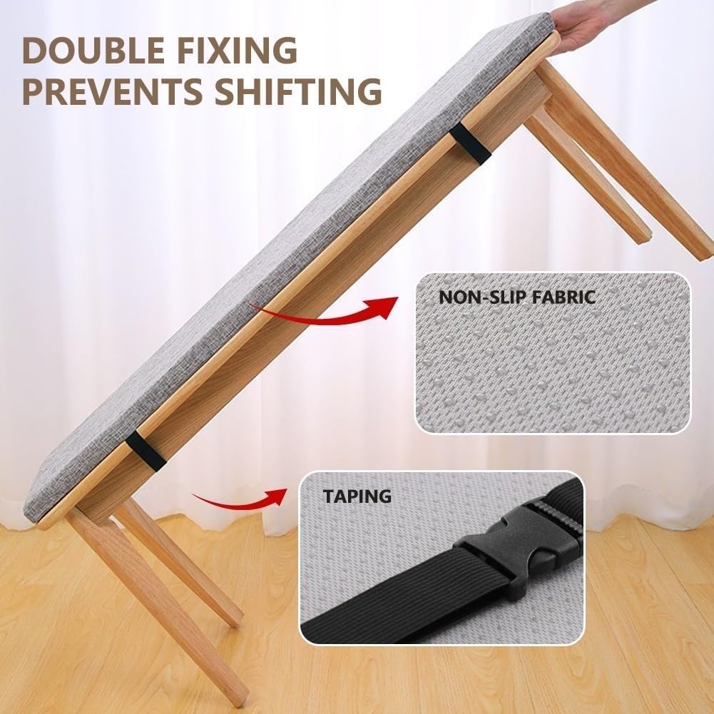 3cm Thick Bench Cushion with Non Slip Bottom and Adjustable Buckle Straps Cotton Linen Seat Pad for Dining Bench Garden Swing Chair Window Seat Washablege(White,14x48)