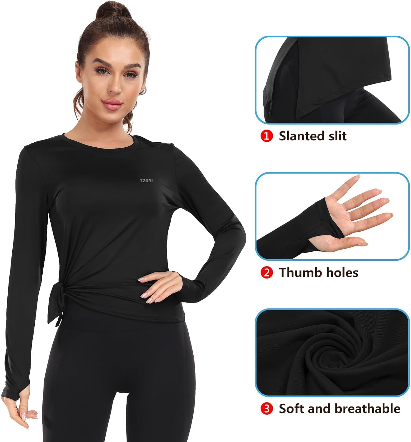 Women's UPF 50+ Long Sleeve Workout Top - Quick Dry Sun Shirt With Thumb Holes