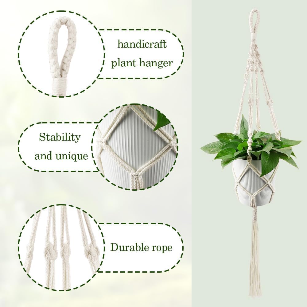 Plant Hanger Indoor,Hanging Plant Pot Indoor Plants Hanger Hanging Basket Indoor Artificial Hanging Baskets Air Plant Holder Indoor Hanging Plant Holder 2 Pack With Hooks Plant Holders Indoor Beige - Image 3