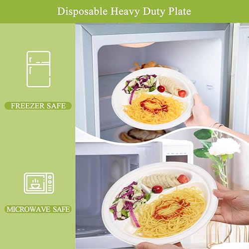 Miniatura 2 de VIOBIO Platos de papel de 10 pulgadas, 3 compartimentos, paquete de 150 platos resistentes, compostables, desechables, para fiestas, respetuosos con