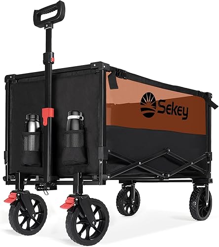 Sekey - Carro plegable y colapsable con capacidad de peso de 150 kg, carrito de jardín plegable de uso intensivo con ruedas grandes para todas las