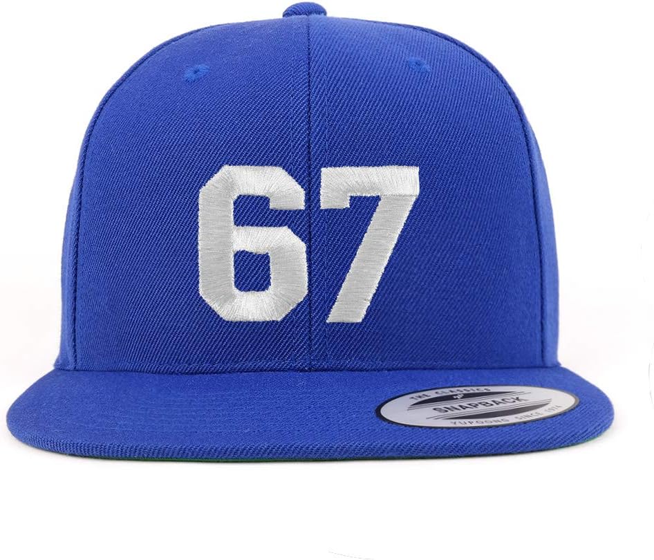 Trendy Apparel Shop Number 67 White Thread Embroidered Flat Bill Snapback Baseball Cap