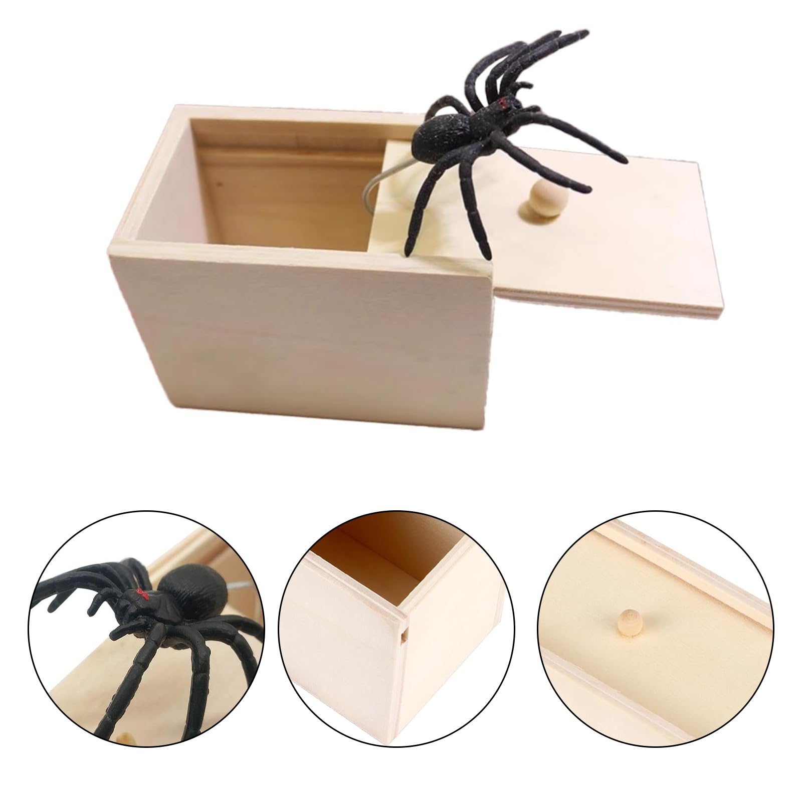 2 Pcs Spider Prank Box Spider in A Box PrankHandmade Prank Pop Out Scare Spider Spider Scare Wooden Box Handmade Prank Novelty Joke Toy Pranks Spider Wooden Surprise Box for Halloween Christmas Party - Image 3