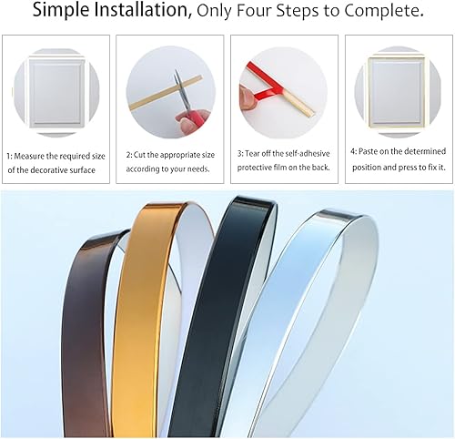 Miniatura 3 de Moldura flexible autoadhesiva, moldura metálica para pared, espejo, muebles, puerta, armario, decoración del hogar, 0.7 pulgadas x 10 pies (0.7