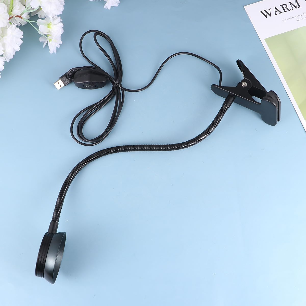 Lampada Clip LED da Lettura USB 4w Braccio Flessibile | Nero, 2 Livelli di Luminosità, Morsetto Robusto e Cavo USB Incluso, per Campeggio e Lettura al Buio