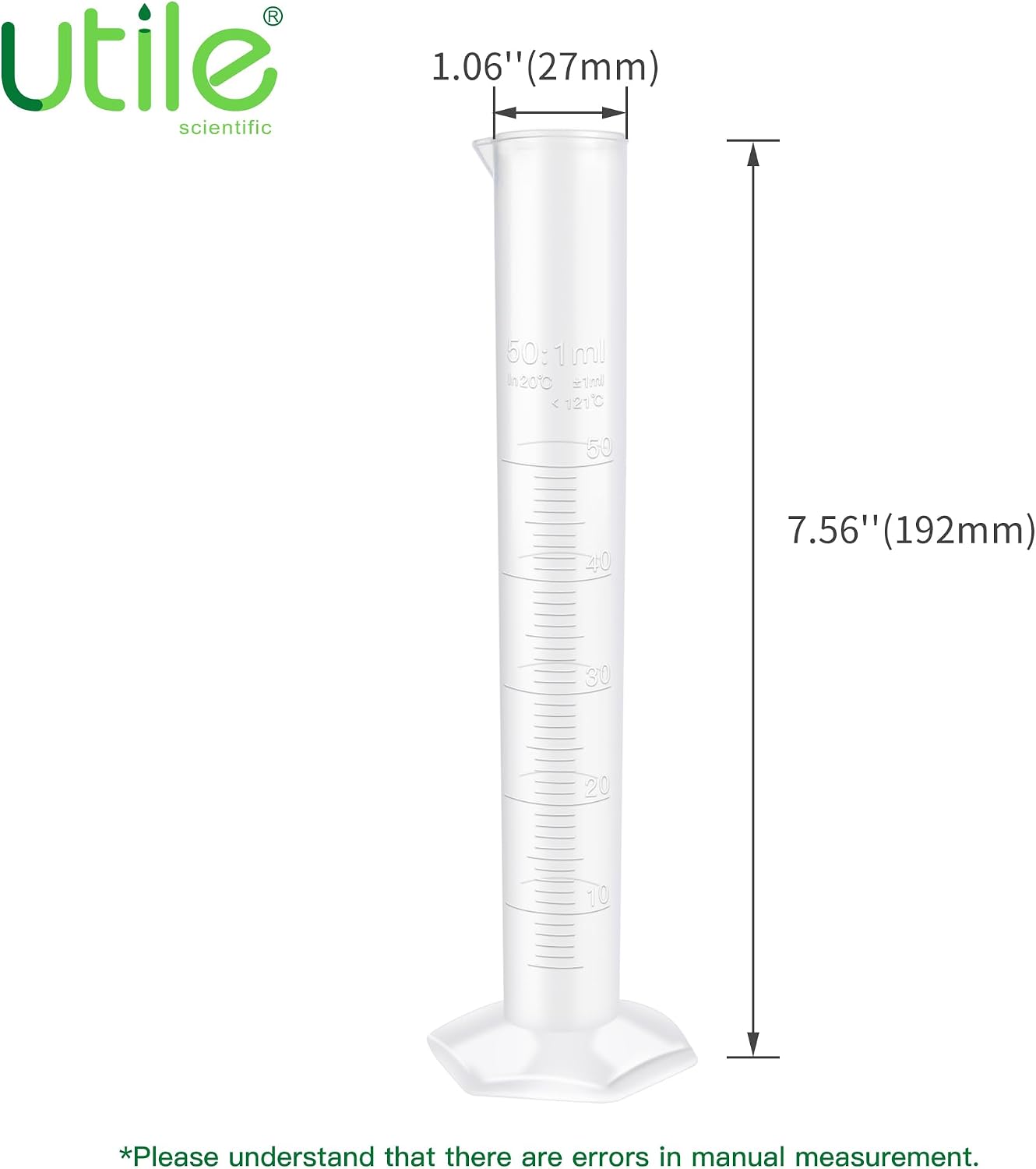 Utile Economic Graduated Measuring Cylinder, 6pcs of Vol.50ml, Plastic Measuring Cylinder Lab Cylinders, with Molded Graduations, 4205.1150.6