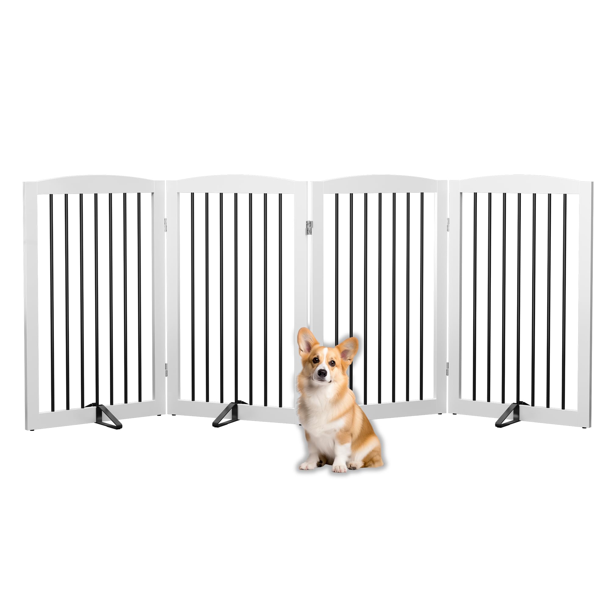 Absperrgitter Hund,Schutzgitter Holz, Freistehendes Hundeabsperrgitter Türgitter Treppengitter Schutzgitter Hund Faltbar Weiß,Kindergitter klappbar (32" Weiß * 4)