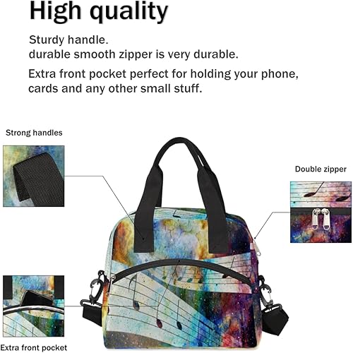 Miniatura 5 de Bolsa de almuerzo aislada para mujeres y hombres, nota musical abstracta, galaxia, grande, reutilizable, a prueba de fugas, bolsa de almuerzo con