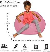 Vista 248 de Posh Creations - Puff para niños, adolescentes y adultos, incluye funda extraíble y lavable a máquina, tamaño grande de 38 pulgadas, lona con diseño