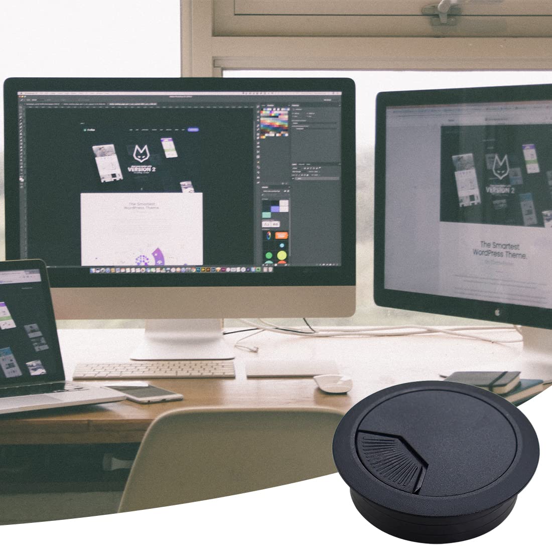 DLPRK Kit 4 Pièces Couvercles Passe-câbles Pour Bureau - Ø60mm, Noir, ABS, Avec Scie Cloche Incluse
