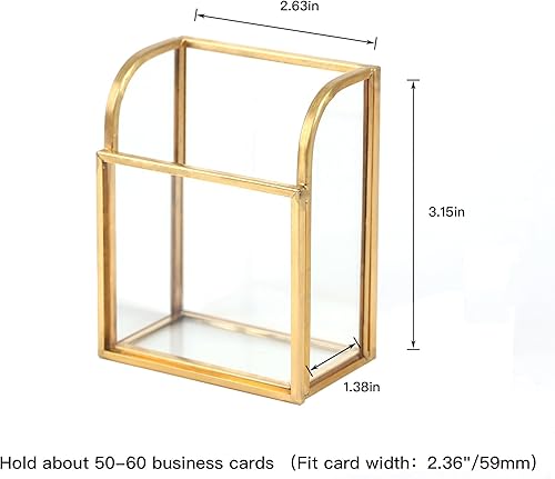 Miniatura 2 de Feyarl Soporte para tarjetas de visita de cristal dorado, pantalla vertical para tarjetas de visita transparente, organizador de tarjetas de nombre