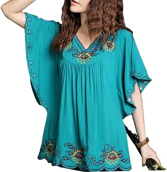 Kafeimali Womens Casual Embroidery Sleeve Tops Shirt Tunic Blouse