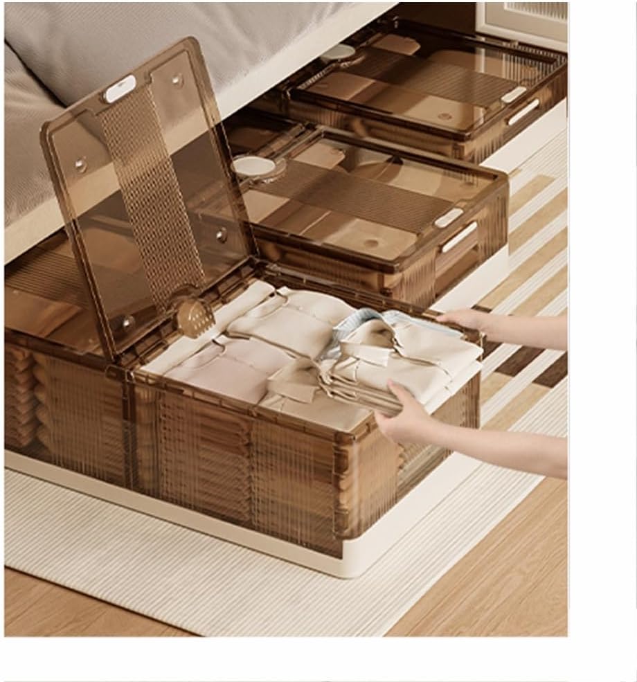 Gray Portable Under-Bed Storage Bins, Stackable Plastic Containers for Rolling Storage of Shoes, Duvets & More, Size 80x40x15cm