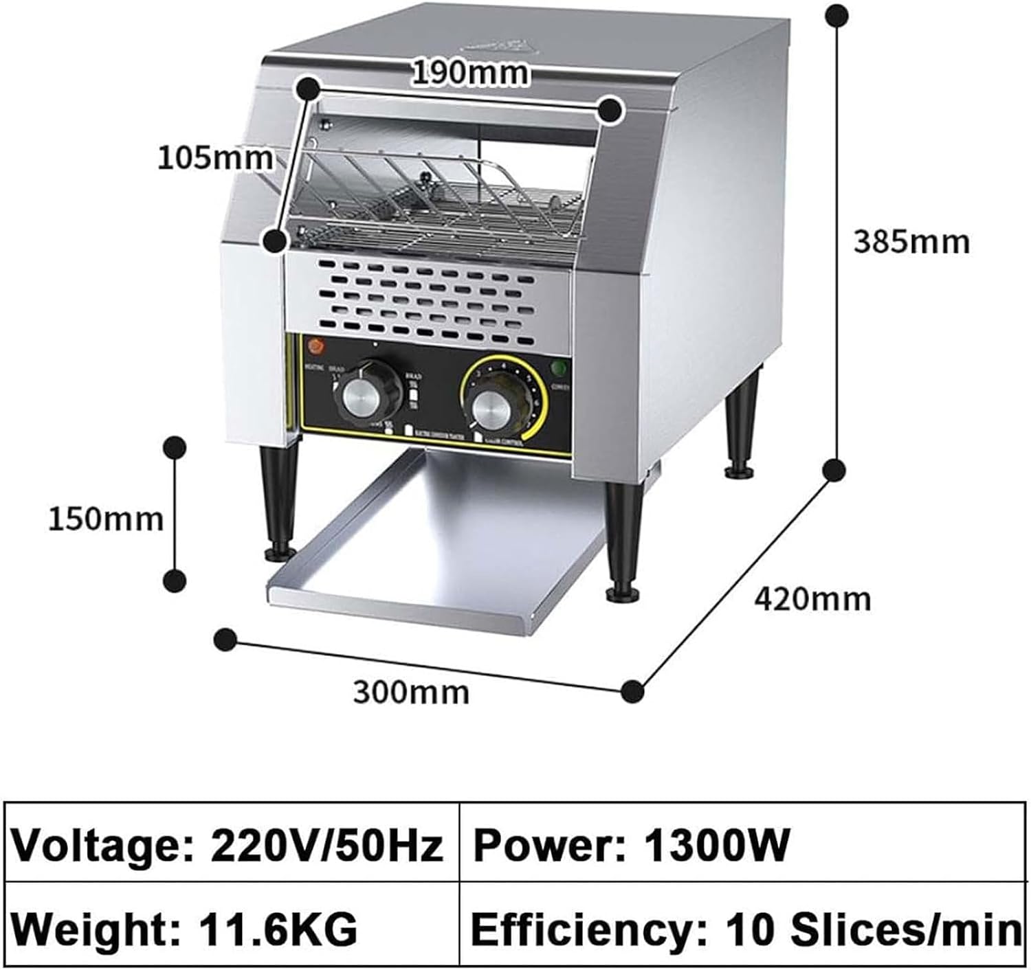 Commercial Conveyor Toaster, 1300W/2200W/2800W Heavy Duty Stainless Steel Electric Oven with 3 Heating Tube, 7-Speed Adjustments, For Restaurants, Cafes, Bakeries