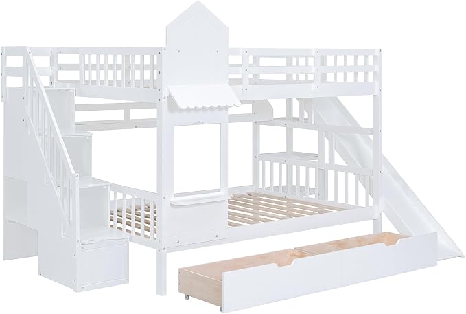 Cama Cucheta Doble con Tobogán y Cajones Blanca miniatura 9