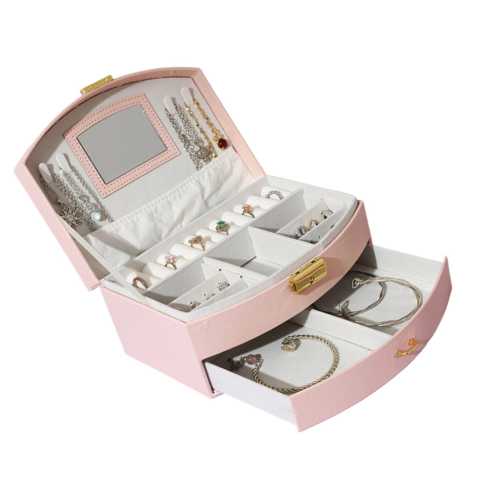 Zxfdsfdbnm Foldable Vanity Mirrored with Jewelry Organiser PU Leather Construction Storage Case for Necklace Earrings Travel Jewelry Planner with Glass