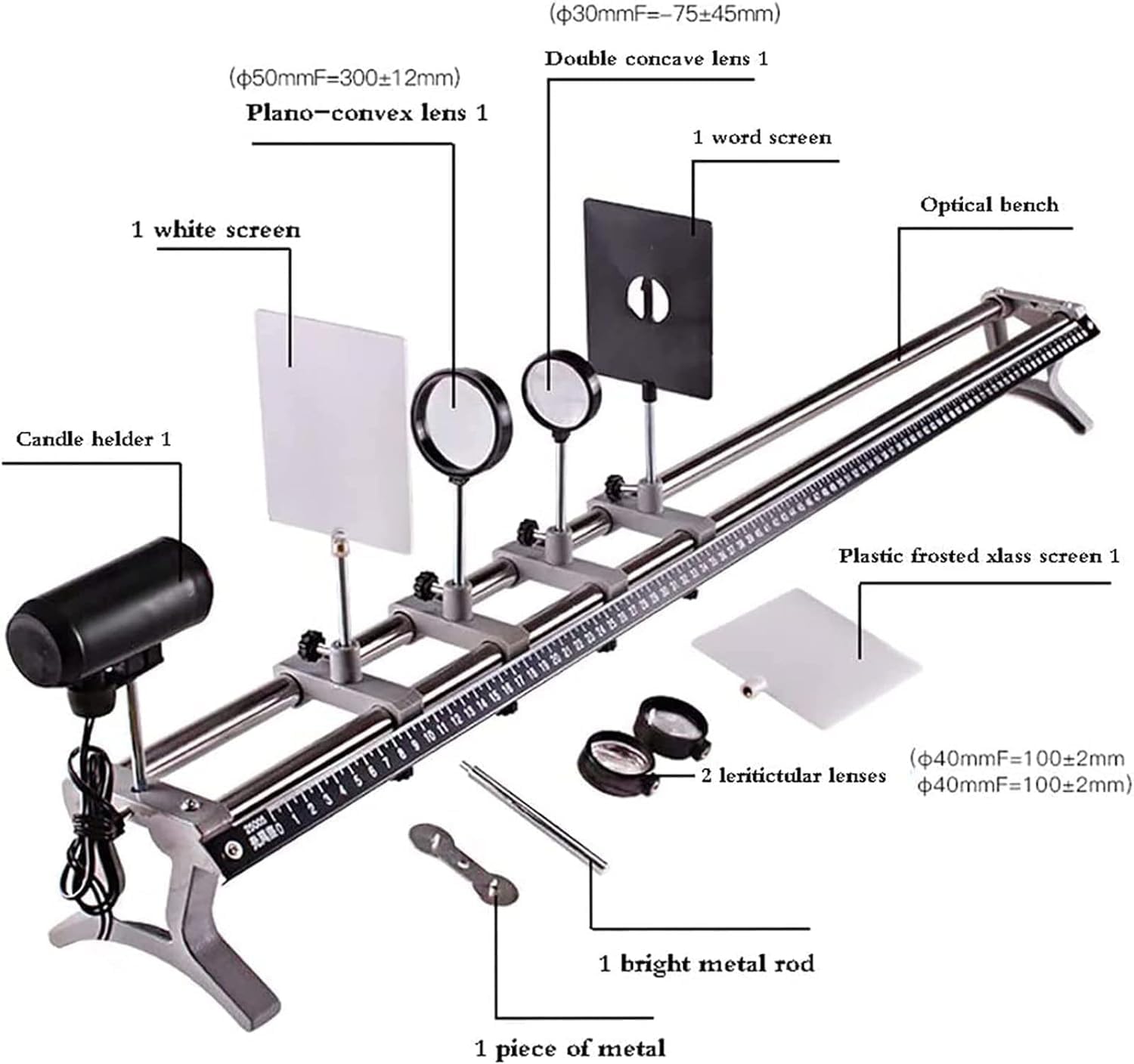 DKULMN Physical Optics Experimental Equipment, Concave-Convex Lens and Large Optical Bench,Optical Bench Set,Complete Teaching Equipment