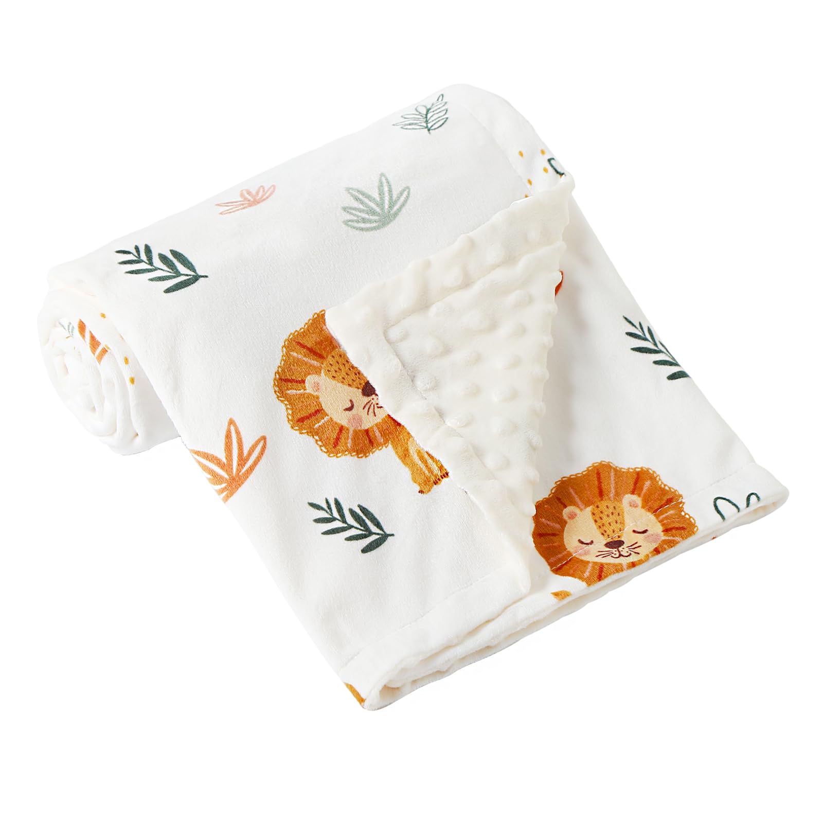 Manta de bebé ultra suave de doble capa con respaldo de puntos, manta de recepción para niños pequeños, manta de cama para bebé, manta de ducha (león, 110 x 150 cm)
