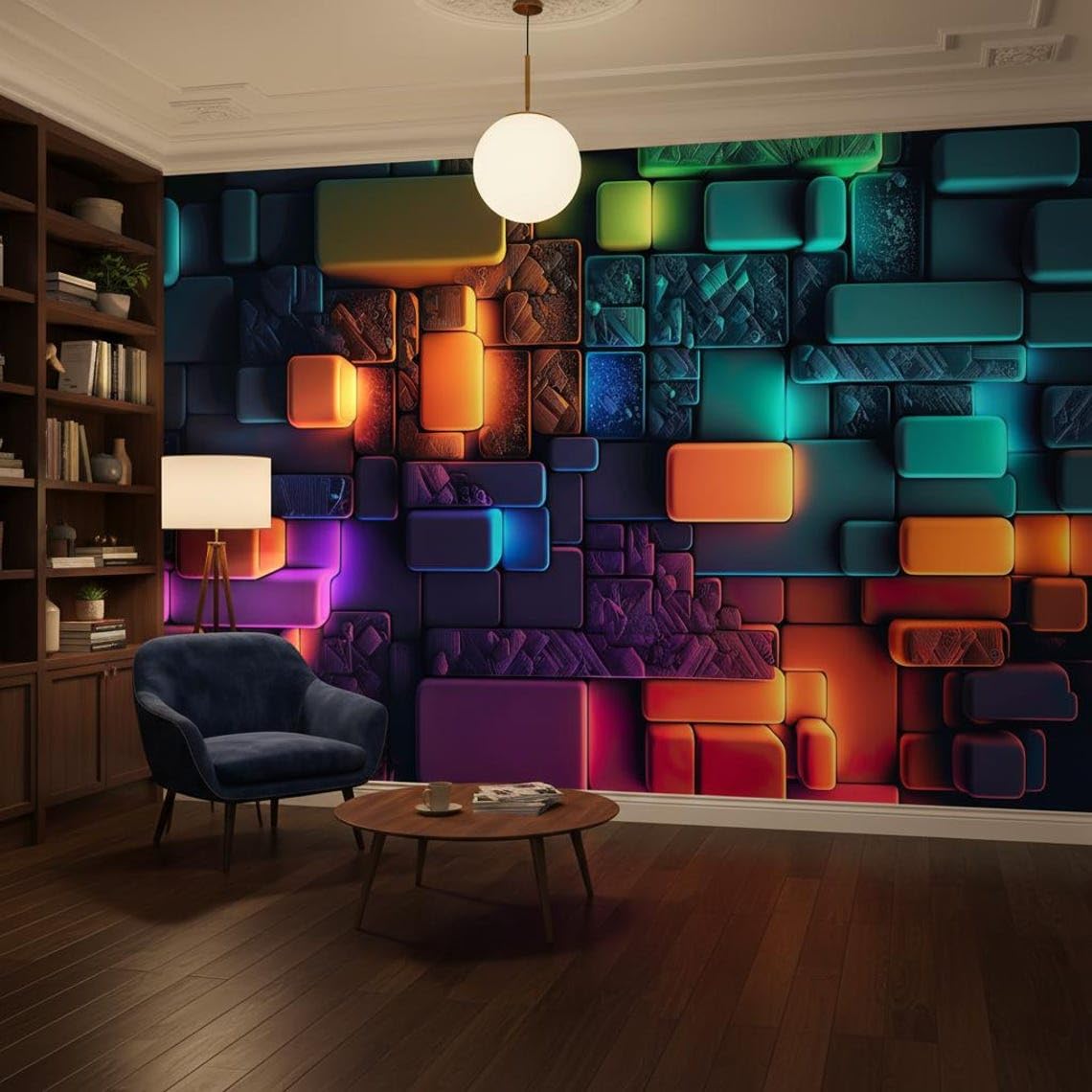 Sunny Graphics Print Colorful Geometric Photo Wallpaper Mural, 3D Blocks, Textured Shapes & Modern Wall Art for Living Room, Lounge, Studio, Office Decor