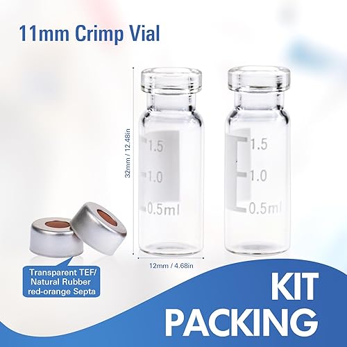 Miniatura 2 de ALWSCI Viales de muestreo automático de 0.1 fl oz, viales transparentes de cuello crimpado ND11, vial GC HPLC de apertura ancha con graduación,