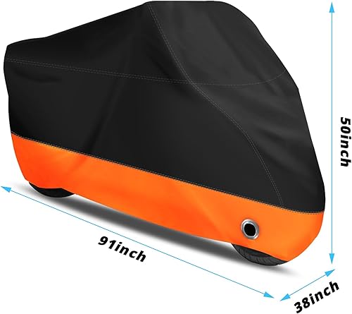 Miniatura 5 de XYZCTEM Funda para Motocicleta, Todas las Estaciones Negro y Naranja Impermeable Exterior Protección Solar Funda para Motocicleta, Se Ajusta a