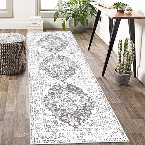 Pauwer Hallway Runner Rug 2X6 Farmhouse Boho Vintage Distressed Area Rug Carpet Washable Kitchen Rugs Runner Shag Fluffy Non Slip Runner Rug For Bathroom Laundry Room Entryway, Grey #TOP3