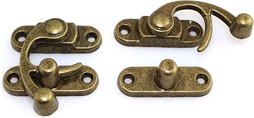 Miniatura 6 de 1 par de bronce mini brazo oscilante cierre de cierre estilo vintage izquierda derecha palanca gancho gancho de metal hebilla curva para maleta caja