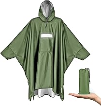 Vankarr Poncho Pluie Imperméable avec Capuche et Poche Cape de Pluie Réutilisable Poncho Légère Respirant Veste Coupe-Pluie avec Bande Réfléchissante Poncho de Pluie Unisexe (Vert)